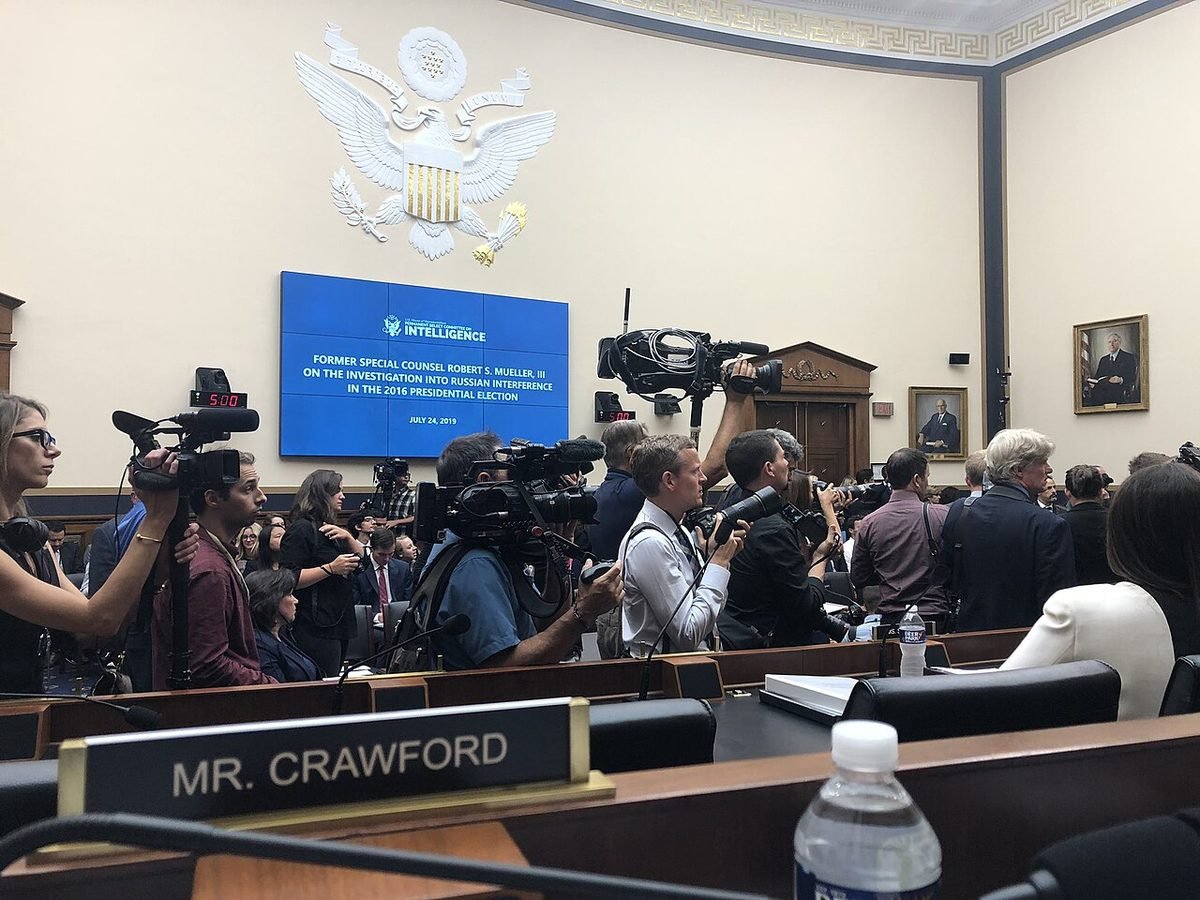 Press pool at Robert Mueller’s congressional testimony, July 2019.