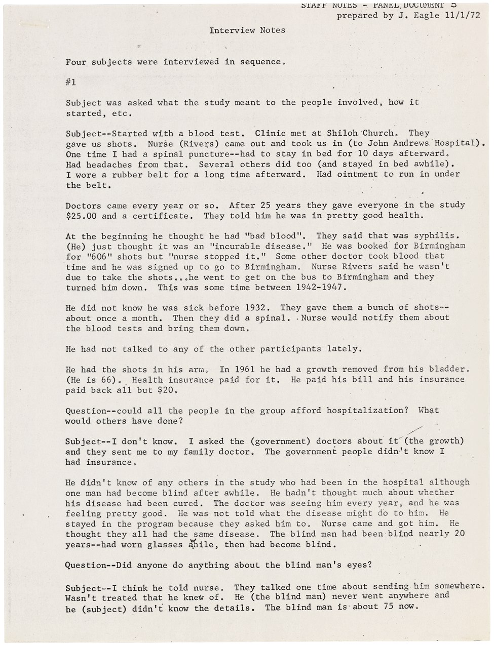 U.S. Public Health Service interview transcipt with subjects of the Tuskegee Syphilis Experiment
