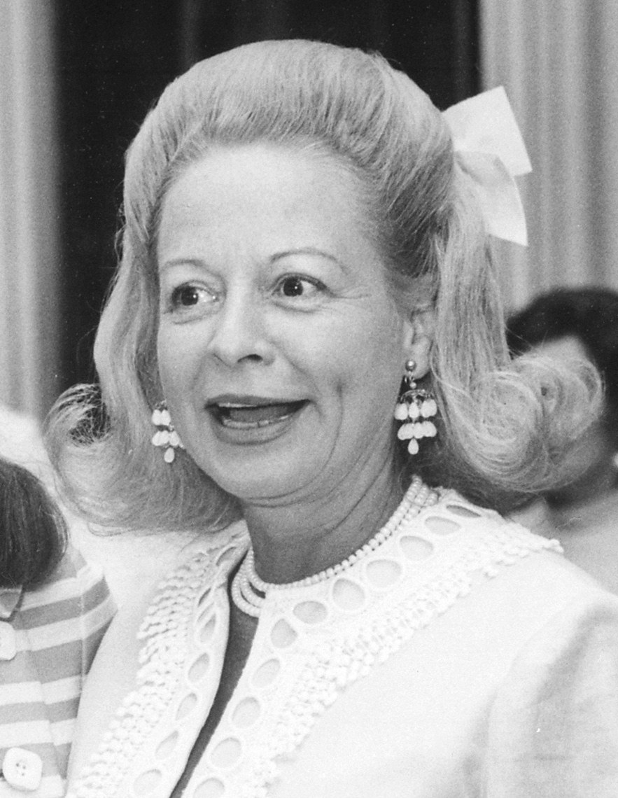 Martha Mitchell, July 29, 1969. A crop from a photograph with Julie Nixon Eisenhower; not a photograph of the 1972 California incident.