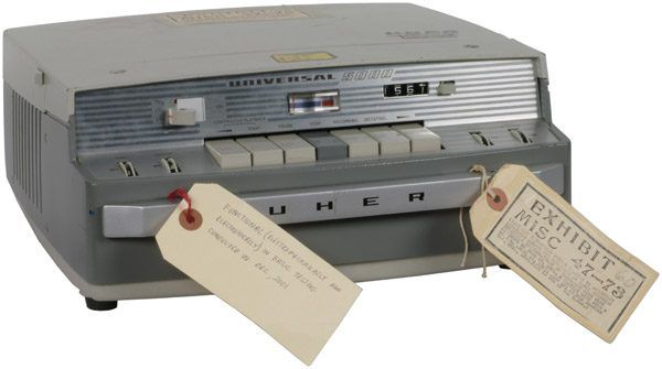 Government Exhibit 60: the Uher 5000 tape recorder used by Rose Mary Woods.
