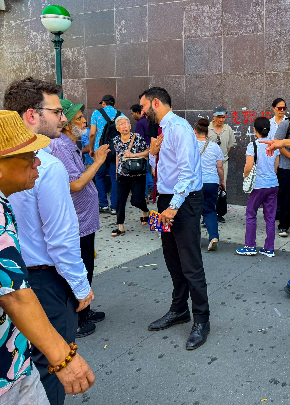 Zohran Mamdani campaigning in Flushing, Queens.