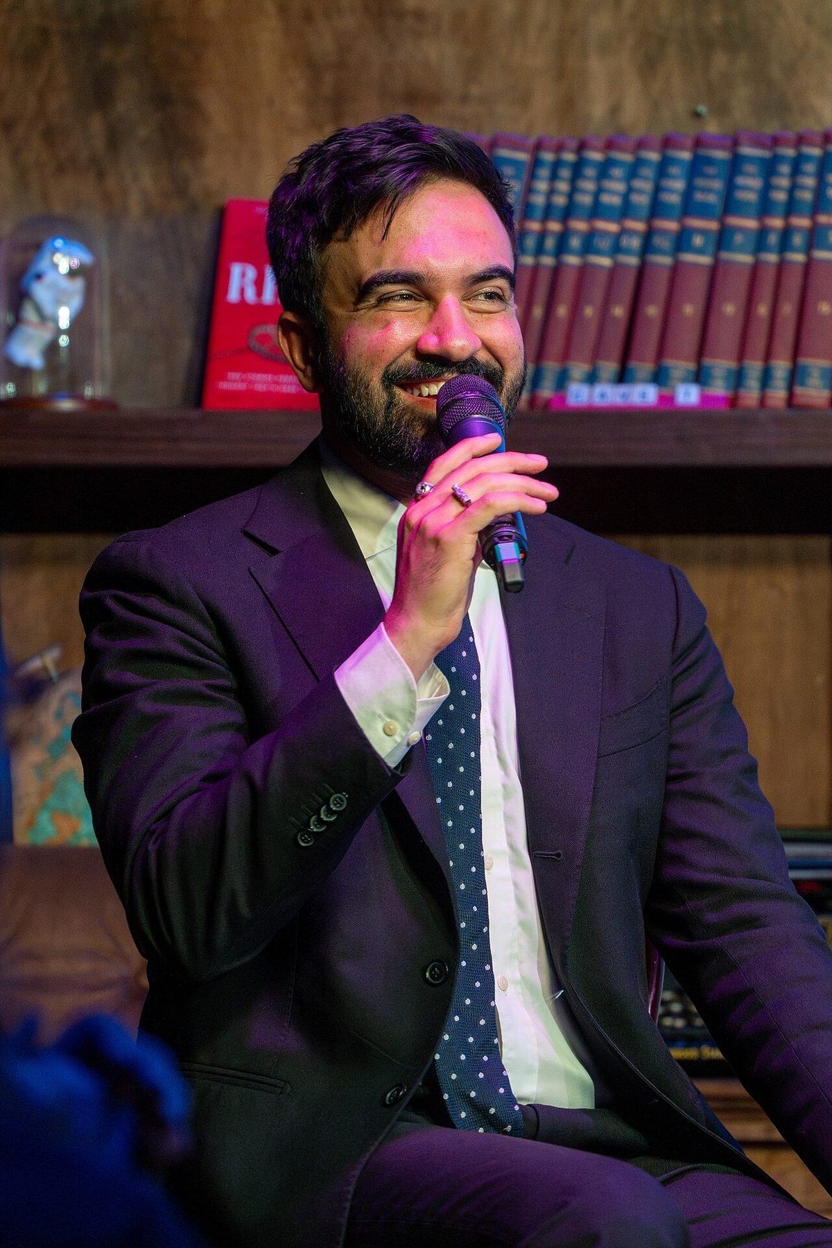 Zohran Mamdani speaking at Caveat, May 2025.